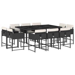 vidaXL 11-delige Tuinset met kussens poly rattan zwart