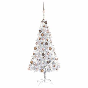 vidaXL Kunstkerstboom met verlichting en kerstballen 120 cm PET zilver