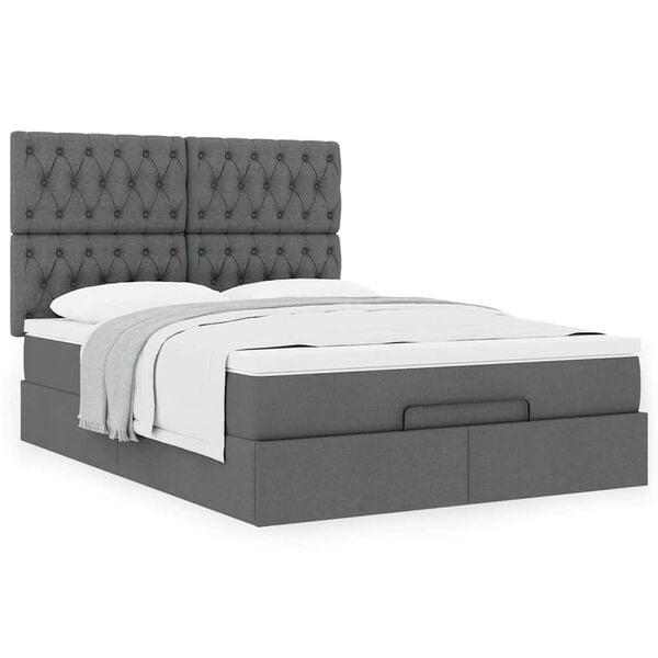 vidaXL Ottoman bed met matras 140x200cm stof donkergrijs