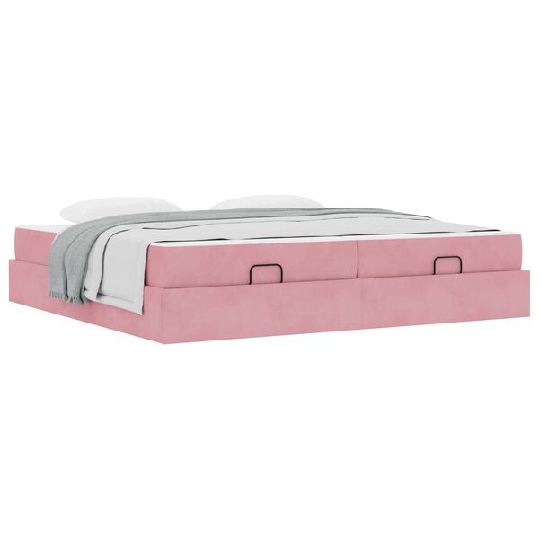 vidaXL Bedframe met matras met matras 2 pcs Roze Fluweel