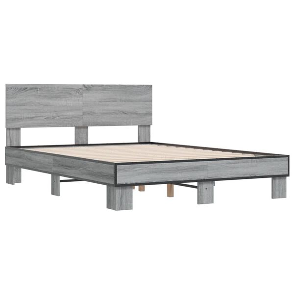 vidaXL Bedframe bewerkt hout metaal grijs sonoma eiken 135x190 cm