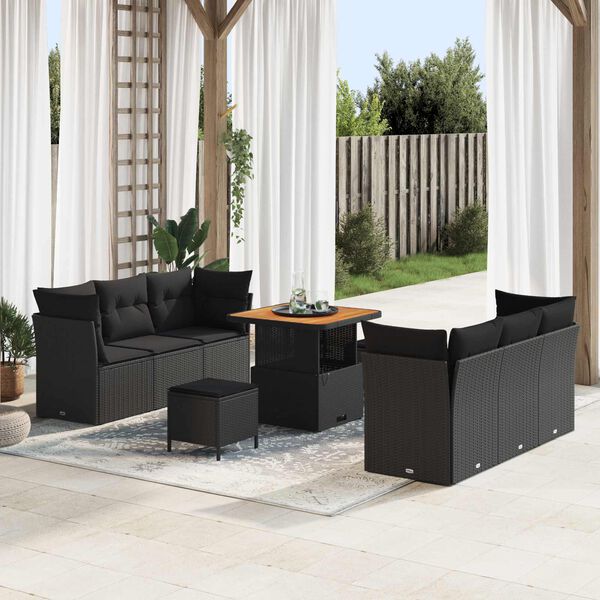 vidaXL Tuin Sofa Set met kussen 9 pcs Zwart poly rattan