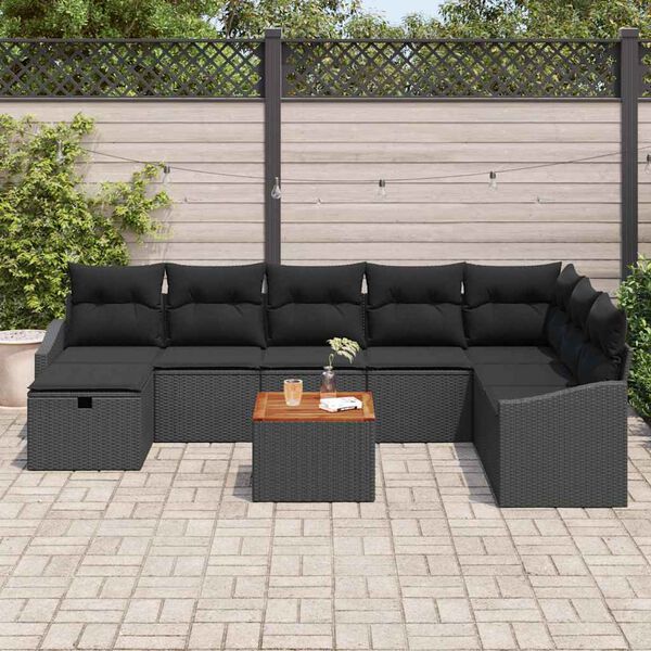 vidaXL Tuinbankenset met kussen met opslag 9 pcs Zwart poly rattan