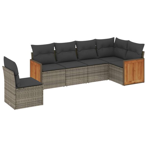 vidaXL 6-delige Loungeset met kussens poly rattan grijs