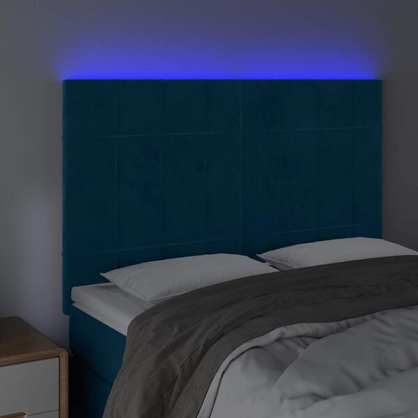 vidaXL Hoofdbord LED 144x5x118/128 cm fluweel donkerblauw
