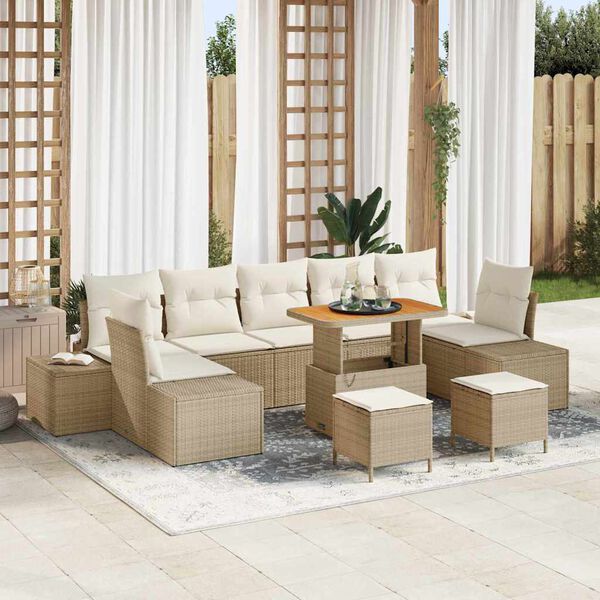 vidaXL Tuin Sofa Set met kussen 10 pcs Beige Poly riet