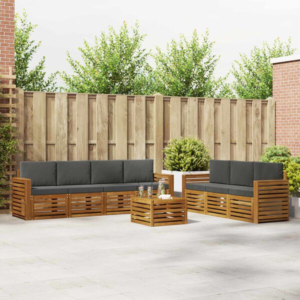 vidaXL Sofa-Sets 8 pcs Natuurlijk en Antraciet Massief Acaciahout