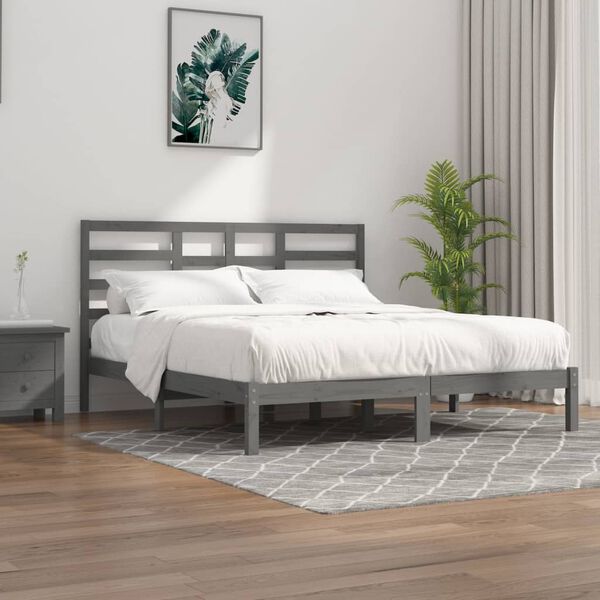 vidaXL Bedframe massief hout grijs 200x200 cm