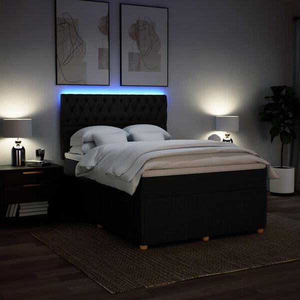vidaXL Boxspring met matras stof zwart 160x200 cm