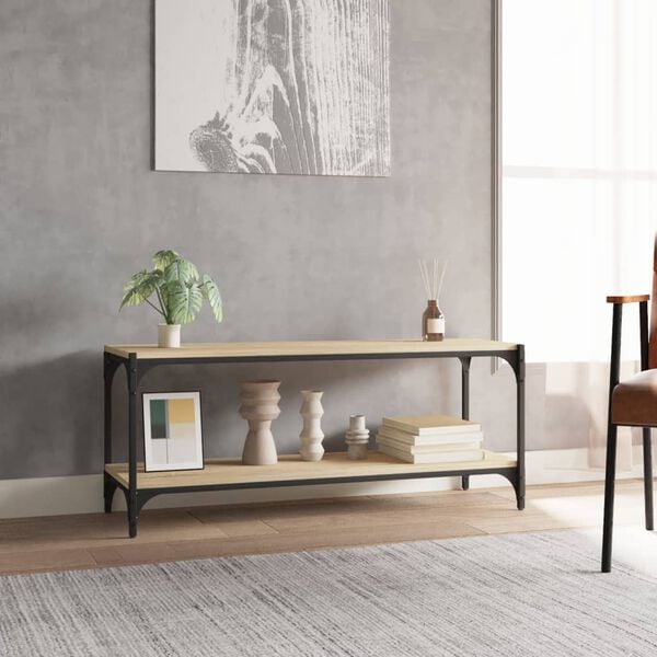 vidaXL Tv-meubel 100x33x41 cm bewerkt hout en staal sonoma eikenkleur
