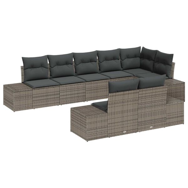 vidaXL Tuin Sofa Set met kussen 8 pcs Grijs poly rattan