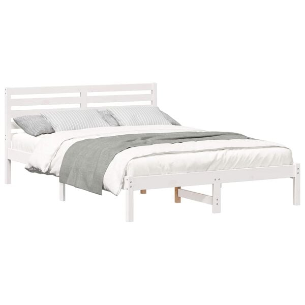 vidaXL Bedframe met hoofdeinde Wit 140 x 210 cm Massief grenenhout