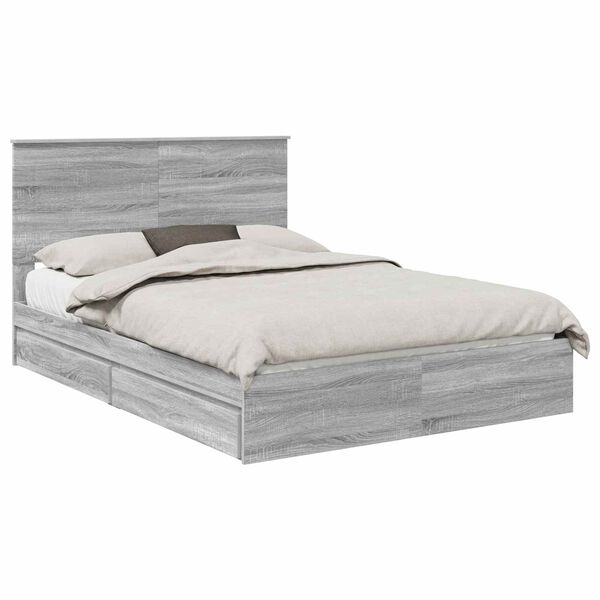 vidaXL Opslag bed met lade Grijs Sonoma 160 x 200 cm Bewerkt hout