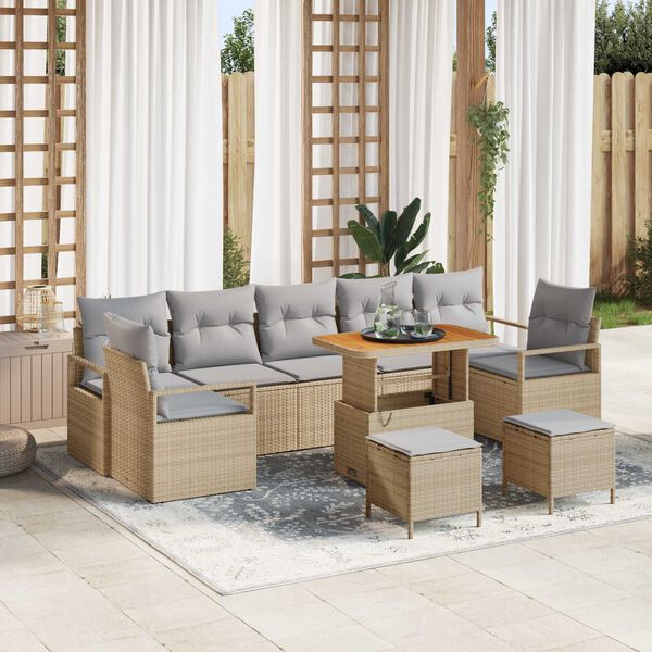 vidaXL Tuin Sofa Set met kussen met opslag 10 pcs Beige en Licht Grijs