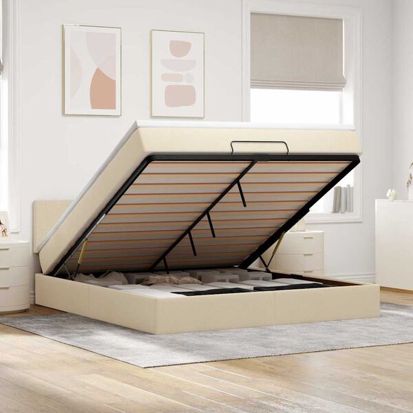 vidaXL Ottoman bed met matras 160x200cm stof crèmekleurig