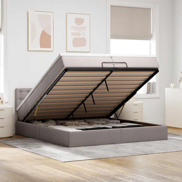 vidaXL Ottoman bed met matrassen en LED's 200x200cm stof taupe