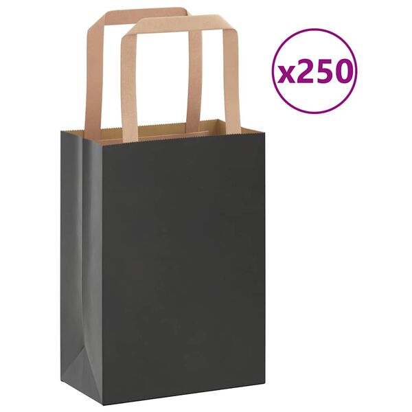 vidaXL Papieren zakken 250 st met hengsels 15x8x21 cm zwart