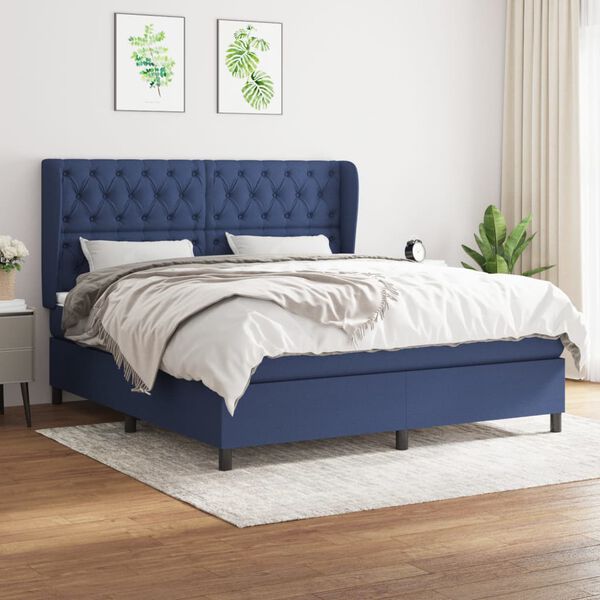 vidaXL Boxspring met matras stof blauw 160x200 cm