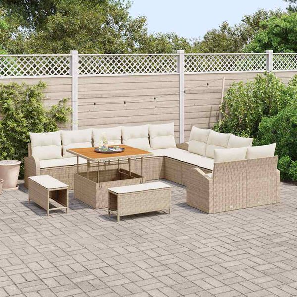 vidaXL Tuinbankenset met kussen 13 pcs Beige poly rattan