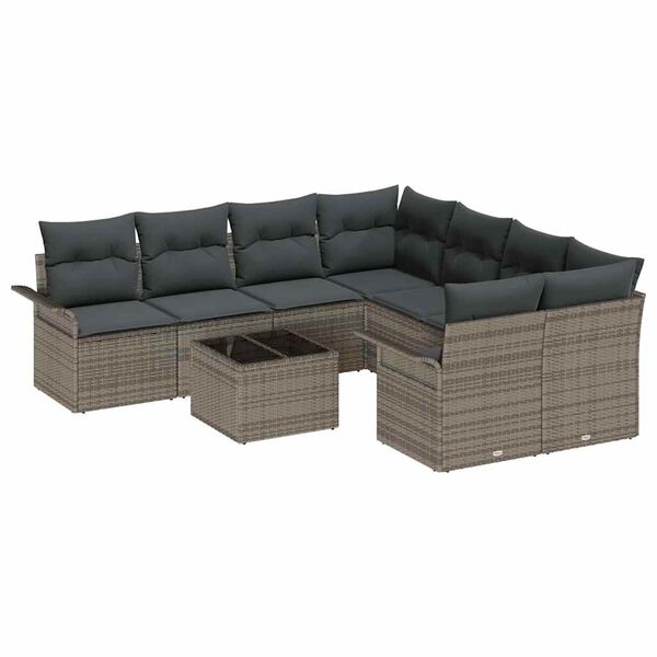 vidaXL Tuinbankenset met kussen met opslag 9 pcs Grijs poly rattan