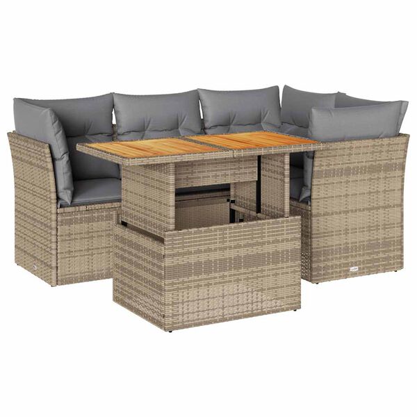 vidaXL 5-delige Loungeset met kussens poly rattan beige