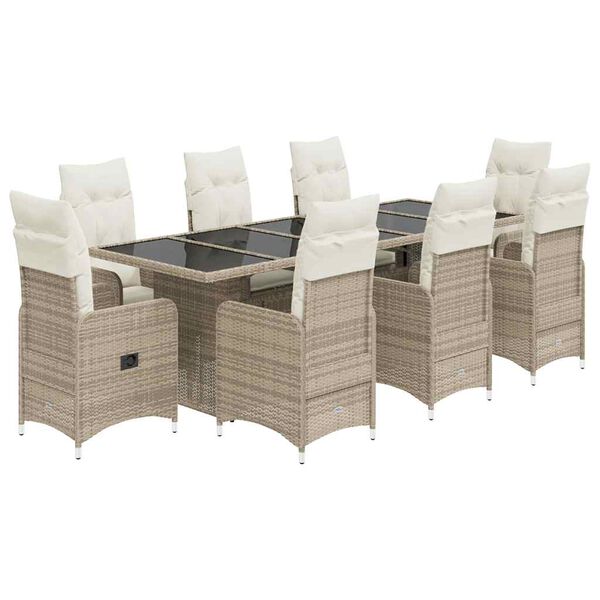vidaXL 9-delige Bistroset met kussens poly rattan beige