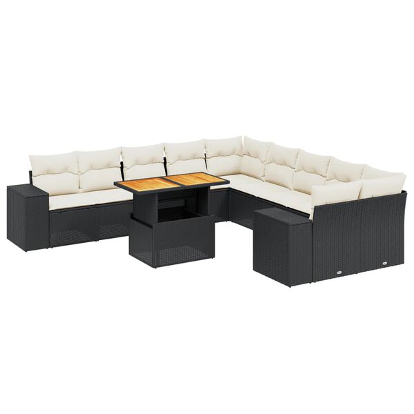 vidaXL 11-delige Loungeset met kussens poly rattan zwart