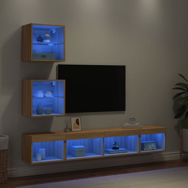 vidaXL 5-delige Tv-wandmeubelset met LED bewerkt hout sonoma eiken