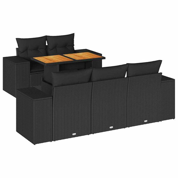 vidaXL 6-delige Loungeset met kussens poly rattan zwart