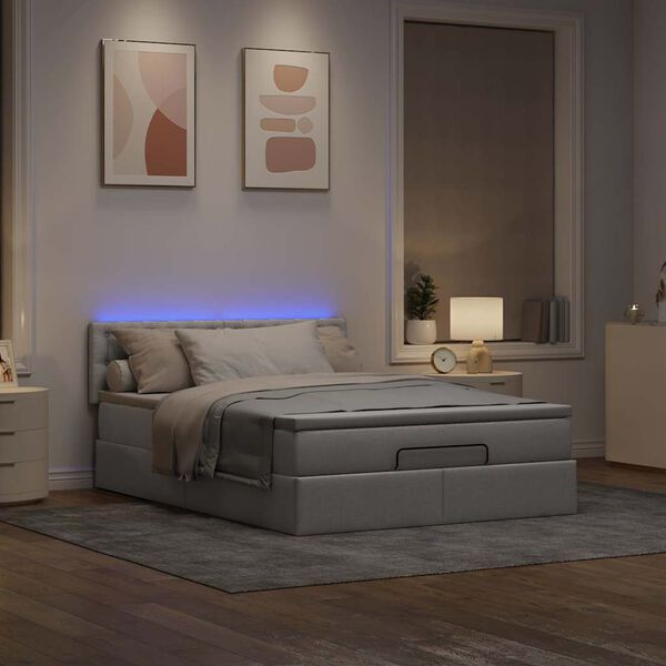 vidaXL Bed poef met matras en LED's 140x200 cm stof taupe