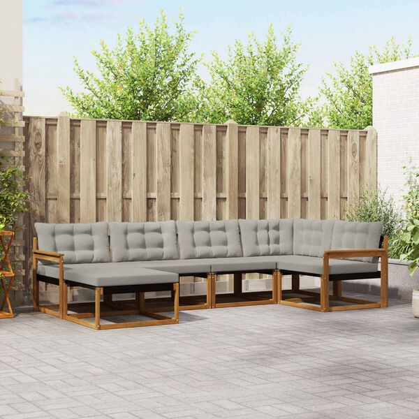 vidaXL Buiten bankenset met kussen 6 pcs Natuurlijk en Lichtgrijs