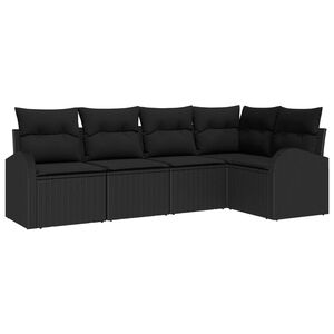 vidaXL Tuinbankenset met kussen met opslag 5 pcs Zwart poly rattan