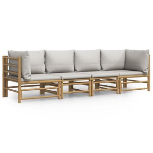 vidaXL 4-delige Loungeset met kussens bamboe lichtgrijs