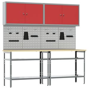 vidaXL Werkbankset 8 st Rood en Grijs Gepoedercoat staal