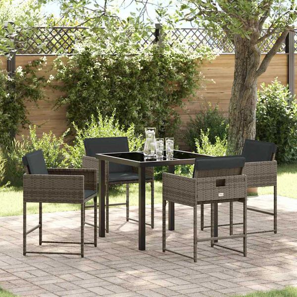 vidaXL Tuin eettafelset 5 pcs Grijs poly rattan