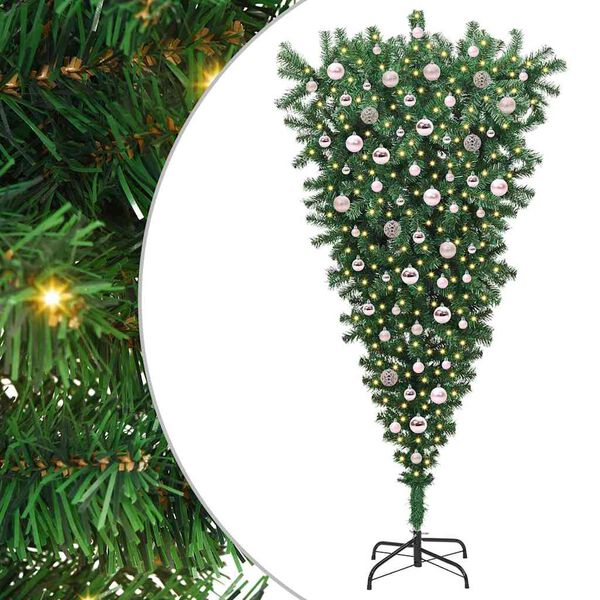 vidaXL Ophang Kunst Kerstboom met Ballenset Groen 210 cm PVC