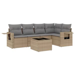 vidaXL 6-delige Loungeset met kussens poly rattan beige