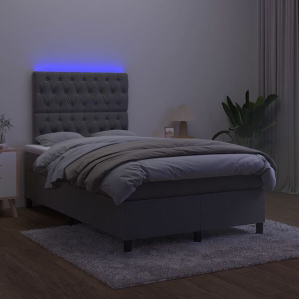 vidaXL Boxspring met matras en LED fluweel donkergrijs 120x200 cm