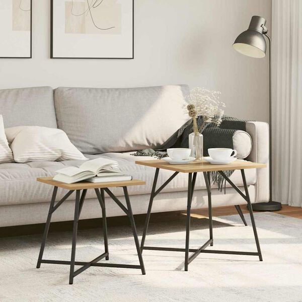 vidaXL Bijzettafelset 2 pcs Artisan Eiken en Zwart