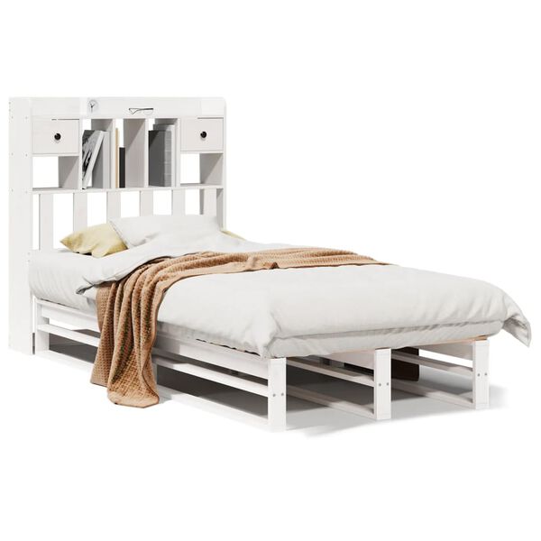 vidaXL Bed met boekenkast zonder matras grenenhout wit 90x190 cm