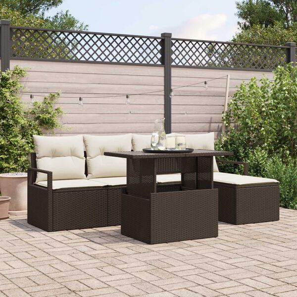 vidaXL Tuin Sofa Set met opslag 6 pcs Bruin Poly riet
