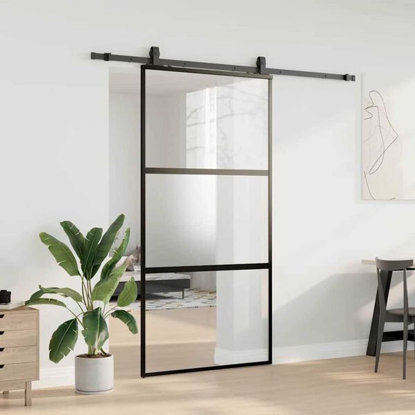 vidaXL Schuifdeur met beslagset 102,5x205 cm gehard glas zwart