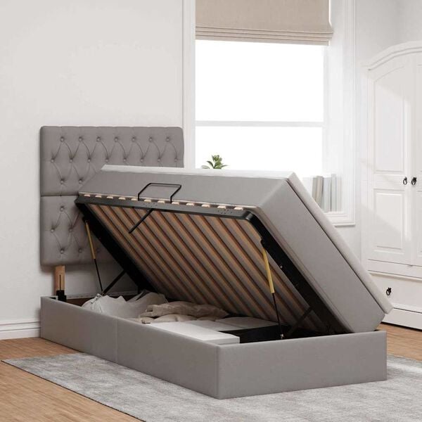 vidaXL Opslag bed met matras met matras Taupe 90 x 200 cm Polyester