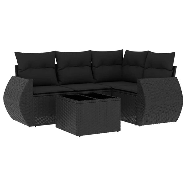 vidaXL 5-delige Loungeset met kussens poly rattan zwart