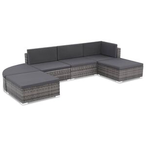 vidaXL 6-delige Loungeset met kussens poly rattan grijs