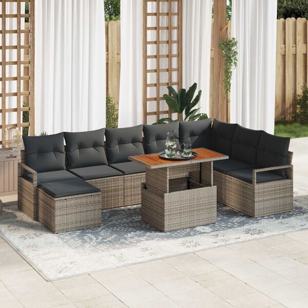 vidaXL Tuin Sofa Set met opslag 9 pcs Grijs Poly riet