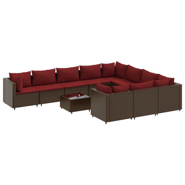 vidaXL 11-delige Loungeset met kussens poly rattan bruin