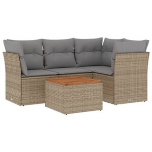 vidaXL 5-delige Loungeset met kussens poly rattan gemengd beige