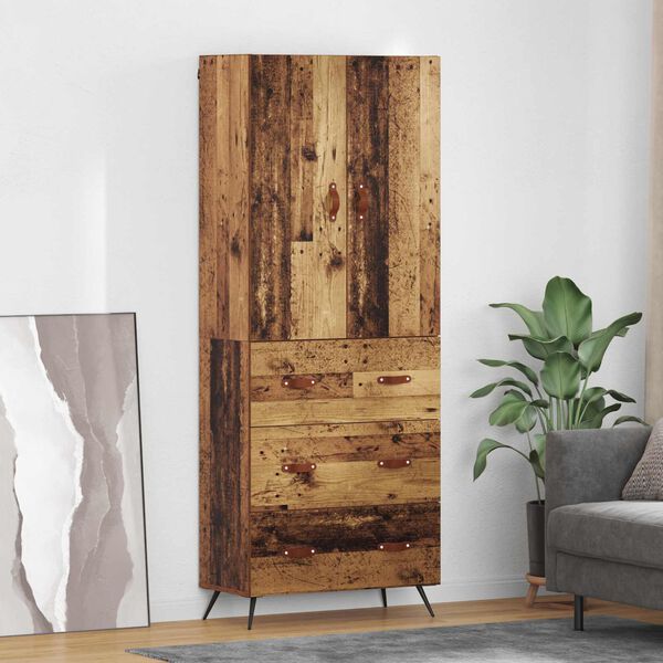 vidaXL Highboard met lade Oud Hout 69,5 x 34 x 180 cm Bewerkt hout