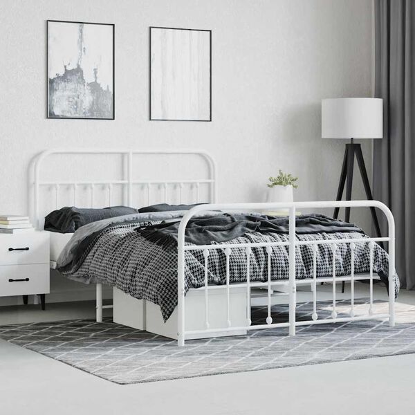 vidaXL Bedframe met hoofd- en voeteneinde metaal wit 140x200 cm